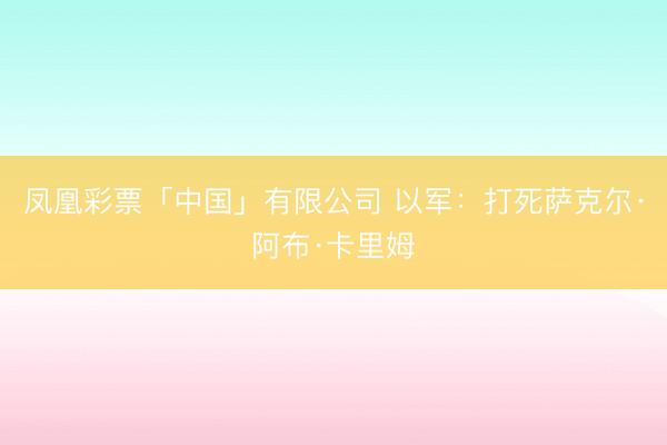 凤凰彩票「中国」有限公司 以军：打死萨克尔·阿布·卡里姆
