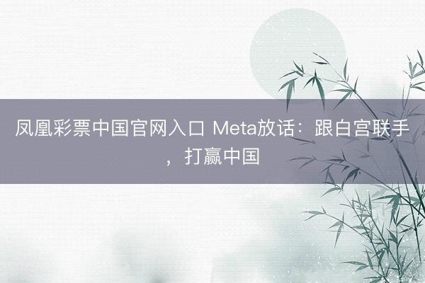 凤凰彩票中国官网入口 Meta放话：跟白宫联手，打赢中国