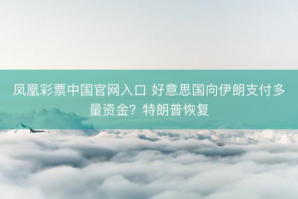 凤凰彩票中国官网入口 好意思国向伊朗支付多量资金？特朗普恢复